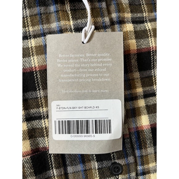 NWT Everlane Button Down Brown Plaid Boxy Flannel Size XS - Picture 7 of 10
